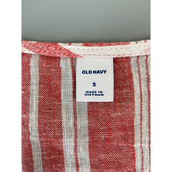 Old Navy women's small red white striped linen blend wrap ruffle cap sleeve top - Picture 6 of 7